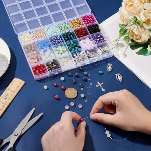 nbeads Rosenkranz Kreuz Bausatz, 1120 Stück Bausatz Rosenkranzkreuz Kreuz Perlen Kit Glasperlen Schmuck Bastelset für Rosenkranz Ostern Armband Halskette Machen - Image 5