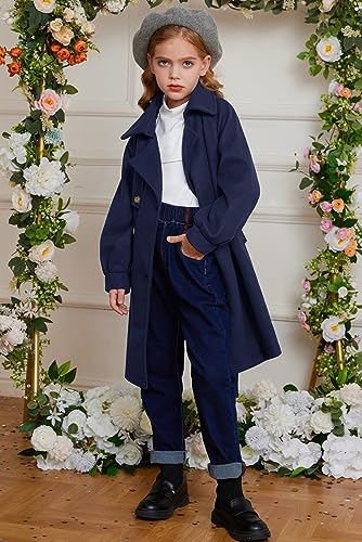 Image of GRACE KARIN Girls Dress Coat Lapel Wool Blend Long Winter Jackets with Pockets Belt 6-16Y