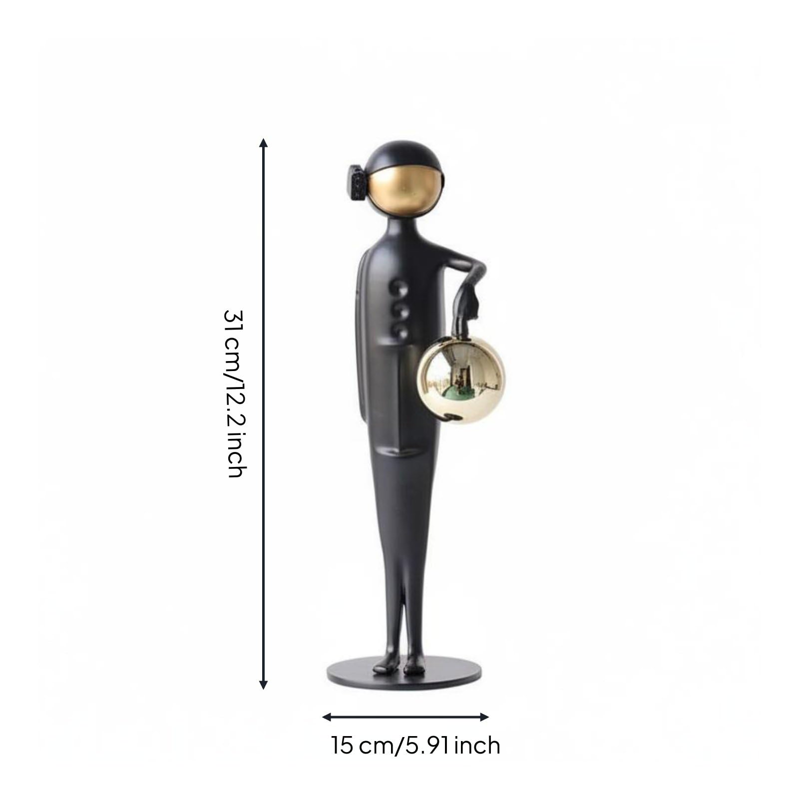 B Baosity Sculpture Abstraite Statue Métal Figurine Déco Table Objet Artistique Fer Forme Épurée Finition Soignée Adaptée aux Salons Entrées Bureaux Étagères, Noir Et Or Bras Baissé, 15x9x31 Cm