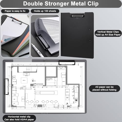 Image of A4 Clipboards File Folder | 360 Degree Flip Sturdy Writing Pad with Strong Metal Dual Clip | Multi-Functional Binder File Folder for School, Office, Artists & Professionals (3, Multi Colour)
