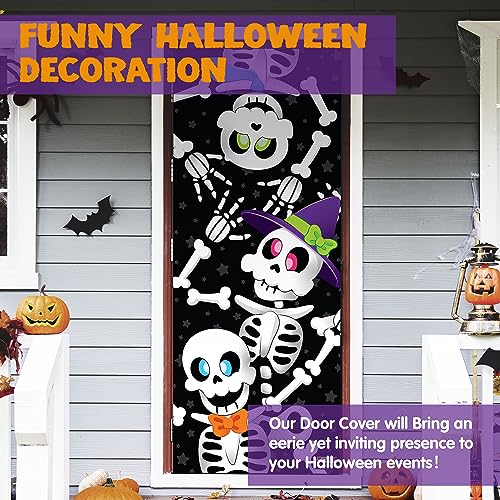 Image of JOYIN 30 inchx72 inch Door Cover Skeleton Halloween Decorations Indoor, Home Decor Haunted House Stickers Party Supplies Favors for Garage Window Wall Cover Cute
