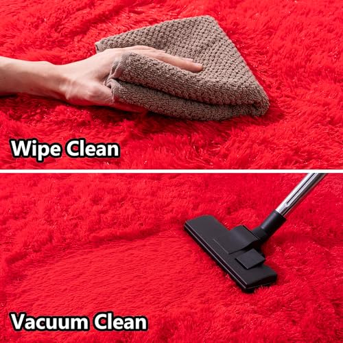 2x6 Fluffy Area Rug - Soft Shag Runner Rug for Bedroom - Non Slip Runner Living Room Rug Plush Carpet Runner Red