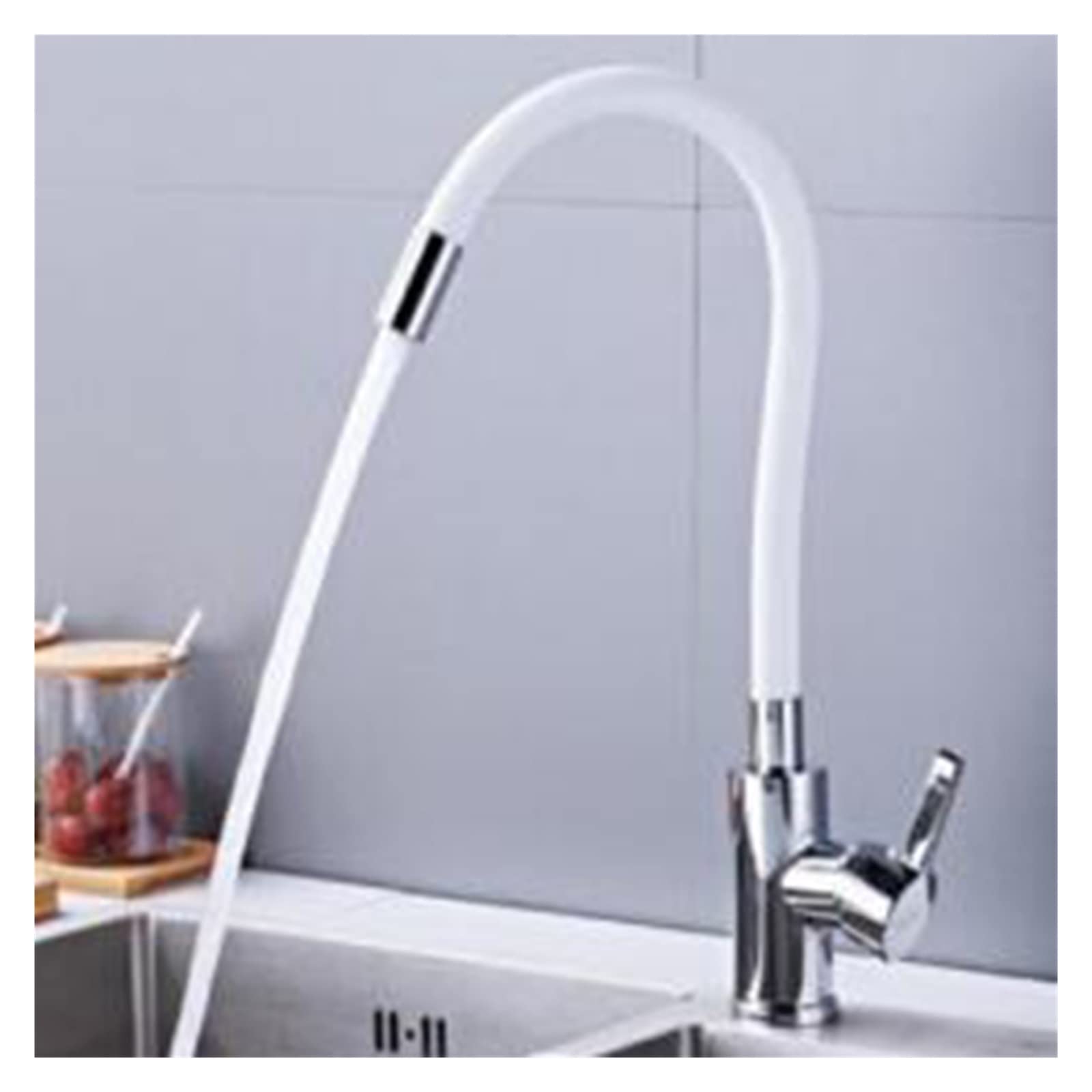 Grifo de fregadero de cocina de cuello Flexible de tubo naranja, tubo Universal cromado, grifo mezclador de cocina frío y caliente, grifo de cocina de baño montado en cubierta (Color : White)