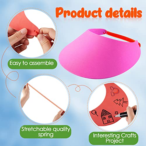 Hercicy 24 Pcs Foam Visor Sun Protection Hat Sun Visor Hat 6 Colors for Golf Tennis Beach Kids' Arts Crafts3