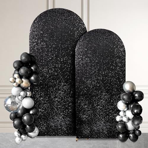 Fanqisi Black Arch Backdrop Covers Set of 2 Arch Cover 6FT, 7.2FT Sparkly Fabric Backdrop Covers for Halloween Party Ceremony Decorations by Fanqisi - Used condition - Image 7