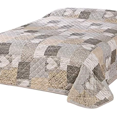 Delindo Lifestyle® Bedspread, patchwork quilt HEART, single size bed throw, brown, 140x210 cm Cover