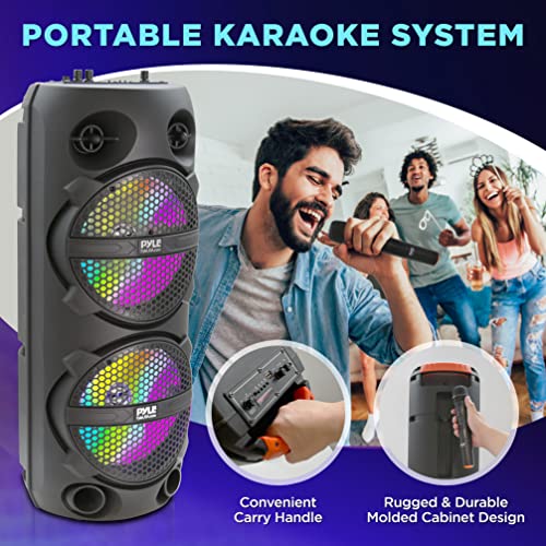 Pyle Remote Portable Bluetooth Pa Speaker - Carry Handle - Wireless Mic, 240W Dual 8" Rechargeable Indoor/Outdoor Bt Karaoke Audio System - Tws, Party Lights, Led Display, Fm/Aux/Mp3/Usb/Sd, 6.5Mm In #TOP5