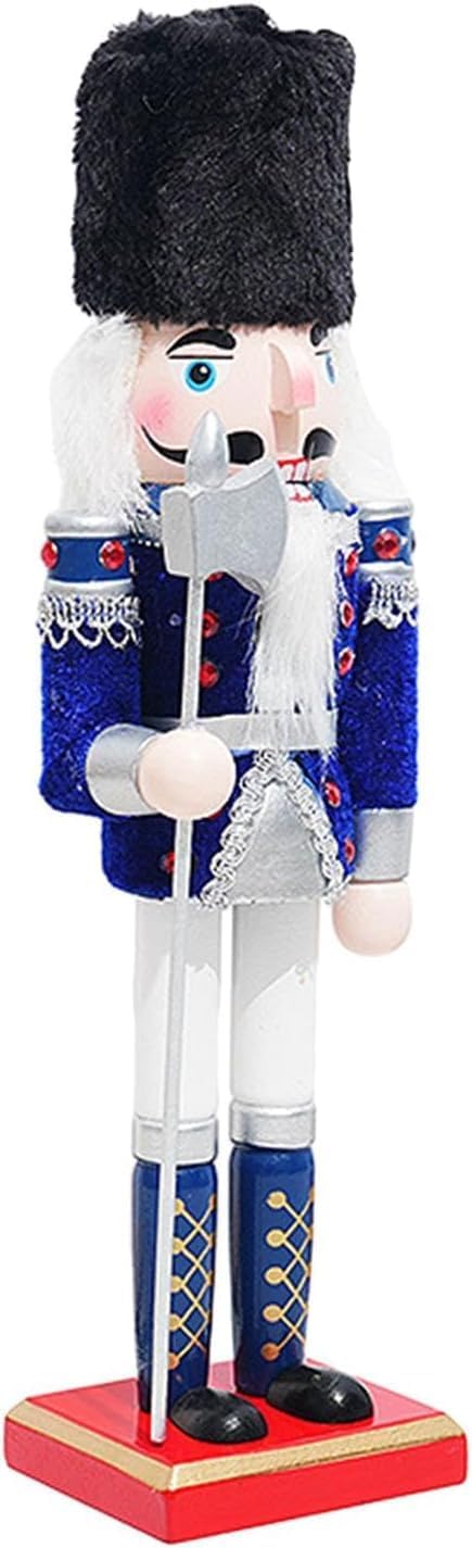 Christmas Nutcracker Figures Wooden Nutcracker Ornament Xmas Wooden Nutcracker Sculpture Wooden Nutcracker Soldier for Xmas Tree Home Office Party Gift - Blue