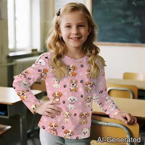 Image of Renewold Boys Girls Tees Kids T-Shirt Long Sleeve Crewneck T Shirts Casual Athletic Tops Clothing for Home School Travel