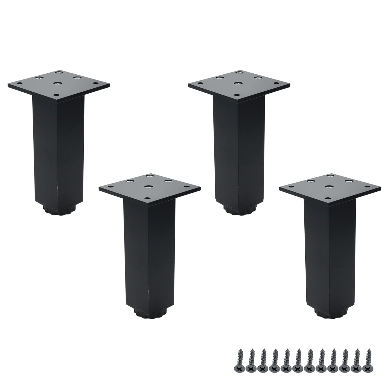 4 Pcs Metal Adjustable Furniture Legs 6-6.6inch Tall Square Tube Cabinet Feet Table Support Legs Sofa Bed Leveling Feet(Black)