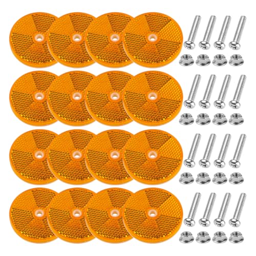 Image of Car Front Round Reflector, 16PCS 2.36 inch Safety Vehicle Reflectors with Center Mounting Holes & Screws, Reflective Marker for Driveaway Fence Gate Post, Universal for Truck Sedan SUV (Yellow)