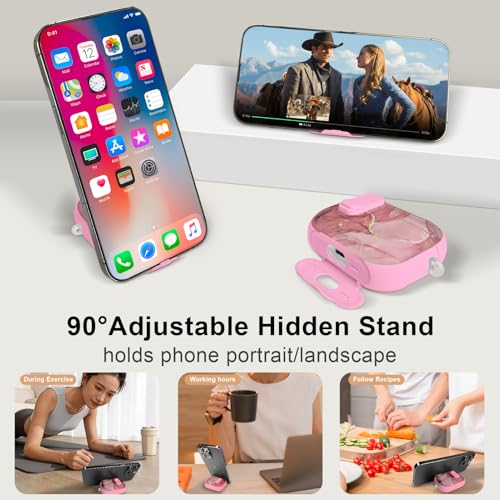 Image of Compatible Airpods Pro 3 Case (2025) with Phone Stand & Cleaner Kit,Print Soft Silicone Lock Clip Apple AirPods Pro 3rd Generation Case, Airpod Pro 3 Cover with Keychain for Women /Girls,Pink Marble