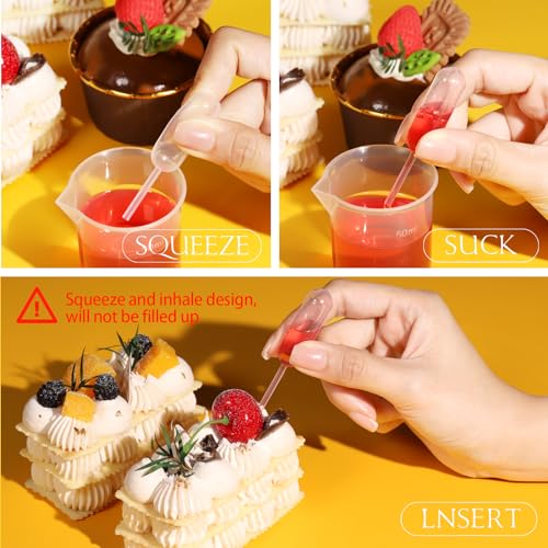 Image of Teenitor Cupcake Pipettes, 60Pcs 4ml Alcohol Infuser Plastic Pipettes Dropper Squeeze Dropper Disposable Mini Flavor Liquor Infuser for Chocolate Strawberries Cupcakes