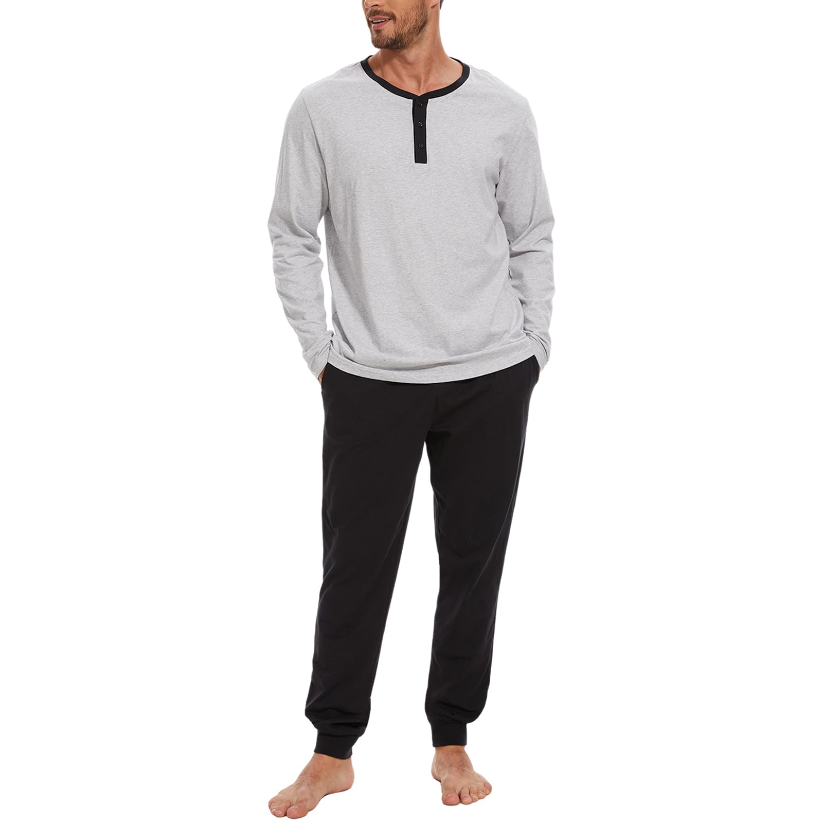 Men's Pajama Set with Henley Neckline