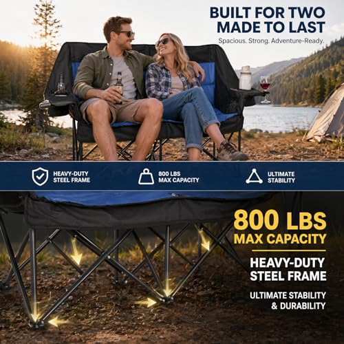 Sillón para Camping Doble para Adultos, Sofá Plegable Sobredimensionado para 2 Personas, Portátil para Césped y Patio miniatura 6