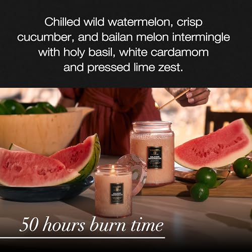 Image of Voluspa Kalahari Watermelon, Small Candle Jar, 5.5 Ounces, 50 Hour Burn Time, Coconut Wax for Clean Burning, Handcrafted in the USA