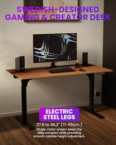 Image of Arozzi Arena Nordico Gamer Desk - 55x27.6 inch Electric Standing Table - PC Gaming Desk with Storage for Cables - Dual Cable Baskets, Split Tabletop, Monitor Arm Friendly - Dark Walnut