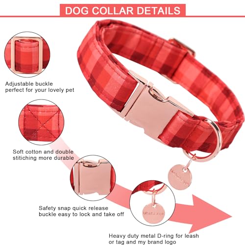 Image of Christmas Dog Collar, Christmas Collar for Puppy Girl Boy Dog or Cat, Red Plaid Dog Collar with Durable Metal Buckle, Cute Pet Collar, XS