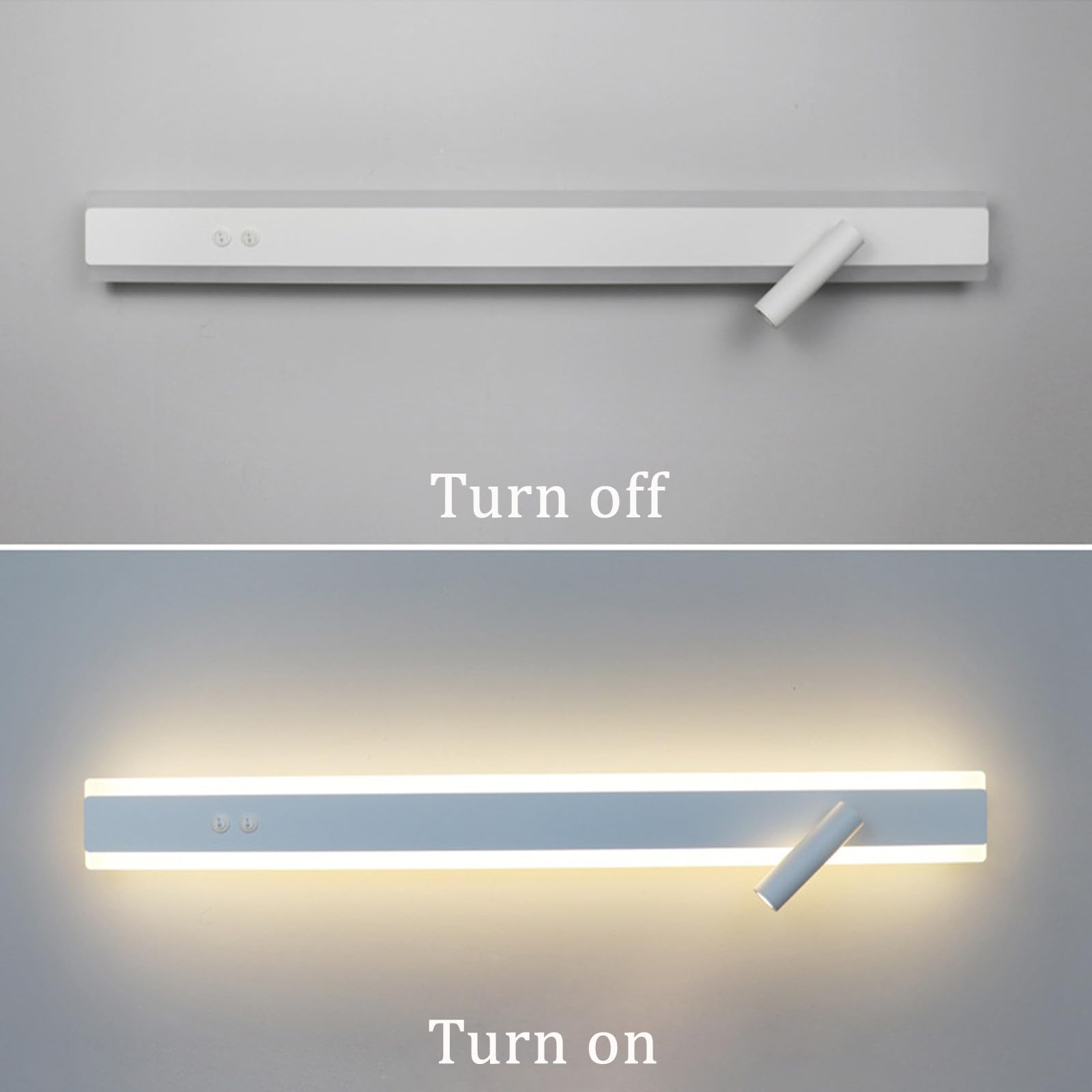 LED Wandleuchte mit 2 Schalter Modern Aluminium Wandleuchten Verstellbares Schwenkbar Spotlight Leselampe Innen Wandbeleuchtung Wohnzimmer Nachttisch Schlafzimmer (Weiß Weißes Licht,60cm)