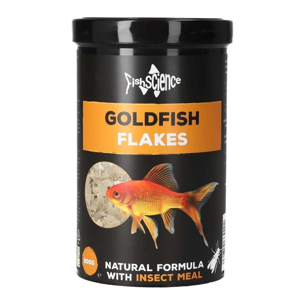 FishScience Goldfish Flakes 200g (1000ml) | Fish Food for Ponds and Aquariums | Goldfish Food | 35% Protein Insect Meal – Spirulina, Shrimp & Carrot for Strong Colour