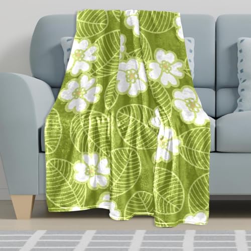 Plaid Fleuri Vert Couverture Chaude pour Soirée Cocooning Canapé - 6