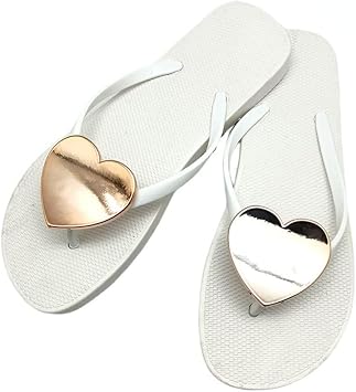 Cute Heart Flip Flops Summer Shoes for Women Beach Sandals for Daily Beach Pool Women Slip On Flat Sandals White,4.5-5.5