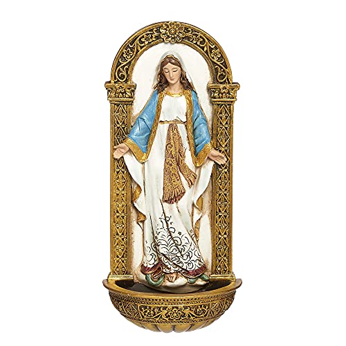 Joseph's Studio by Roman - Our Lady of Grace Holy Water Font, Renaissance Collection, 7.25" H, Resin and Stone, Religious Gift, Decoration, Collection, Durable, Long Lasting, Decorative, Collection