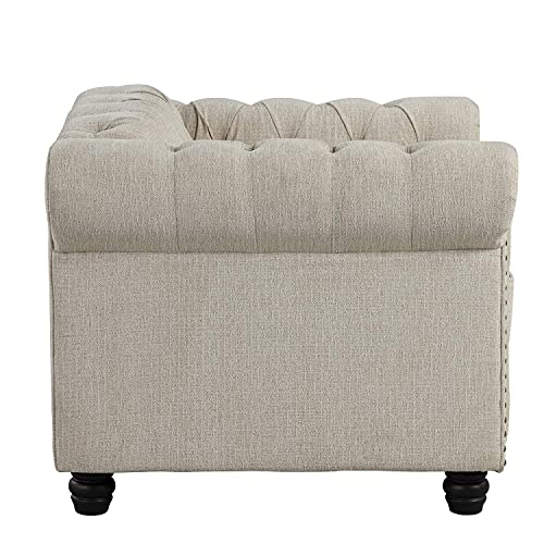 Morden Fort Chair For Living Room, Chair Chesterfield No Sagging, Living Room Chairs 24'' Comfy Seat Depth, Accent Chair Tool-Free Assemble, Arm Chair Pet-Friendly Linen Easy Clean Beige #TOP3