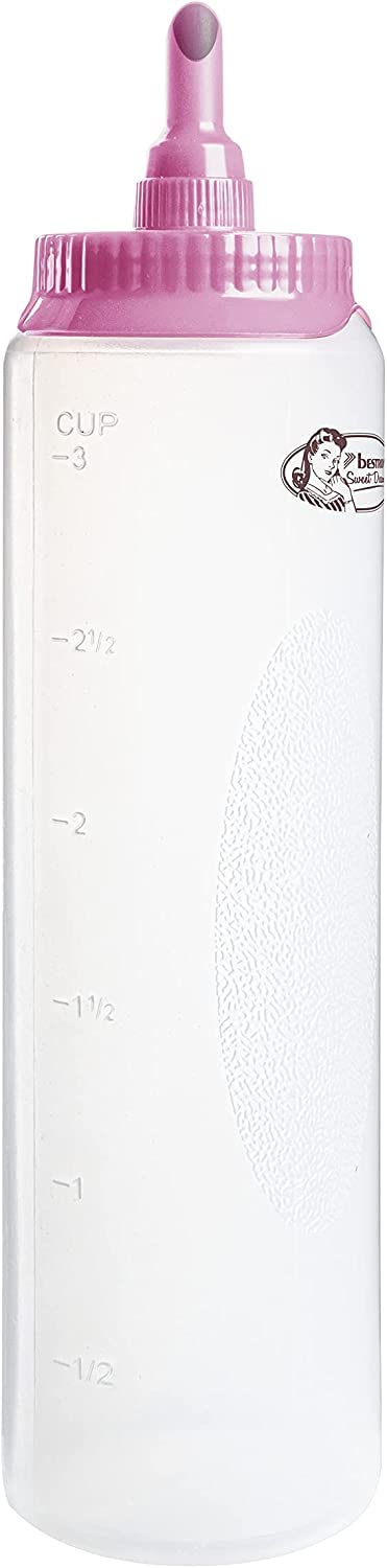 Bestron Donut Maker, inkl. Teigportionierer für 700ml mit Skala, Ideal zum Befüllen des Donut-Geräts, Farbe Gerät: Gelb, Teigflasche: Weiß