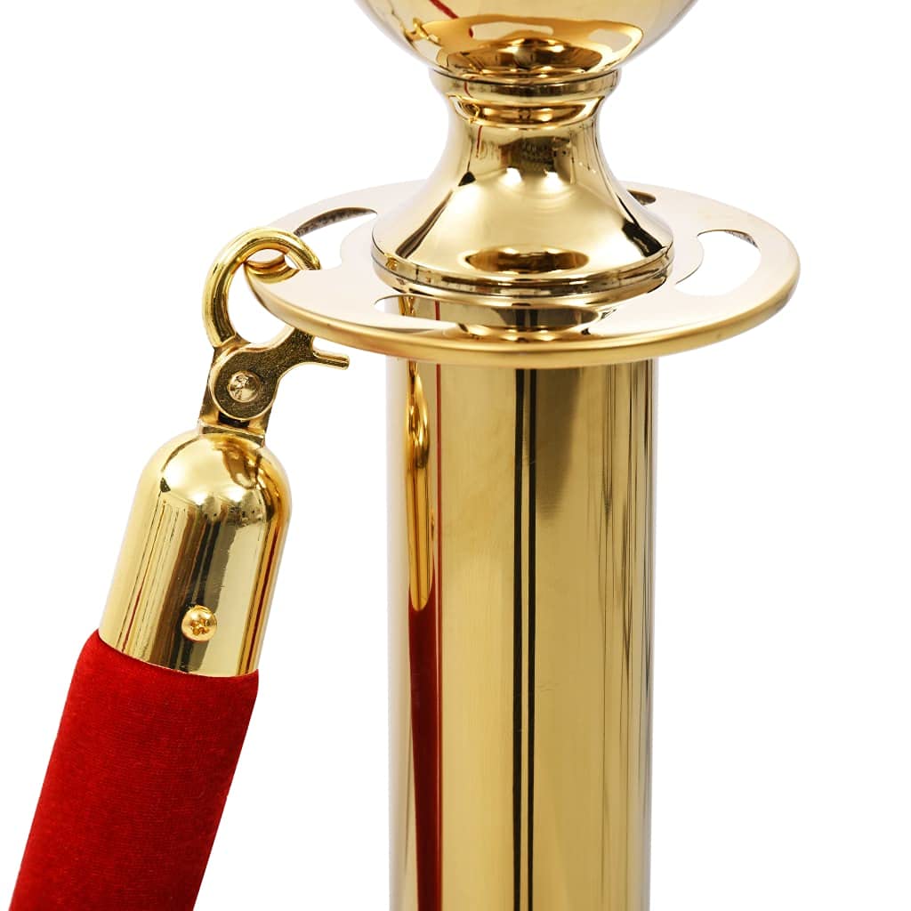Vip Poteau de dépôt doré 3 pièces - Cordon rouge 150 cm - 6,5 kg par poteau - Poteaux de clôture pour mariage, restaurant et club