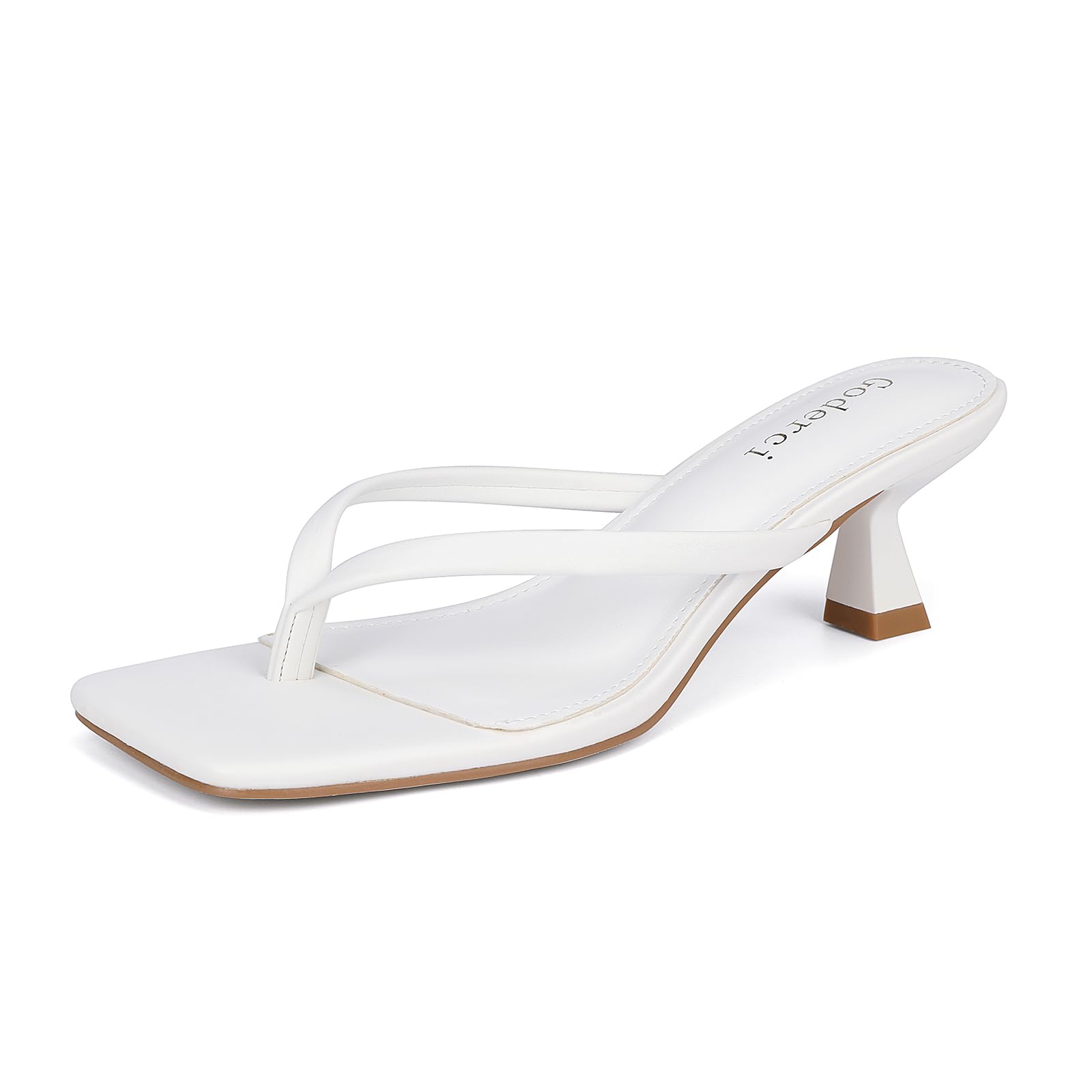 Goderci Kitten Flip Flop Thong Low Heels for Women Square Open Toe Slip On Heeled Sandals