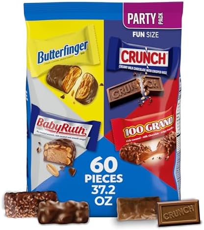 Amazon.com : Butterfinger, CRUNCH, Baby Ruth, 100 Grand Fun Size Assorted Candy Bars, Great for Sharing, Bulk 60 Count Pack, 37.2 oz
