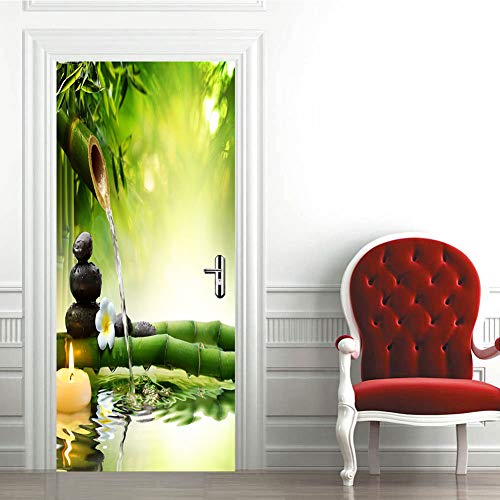 Chezmax 3D Stickers Waterproof Door Stickers Door Mural Self Adhesive Wallpaper Pvc Sticker Removable Wall Decal For Home Office Decoration Wall Paper Bamboo Pattern 30.3" W 78.7" H #TOP2