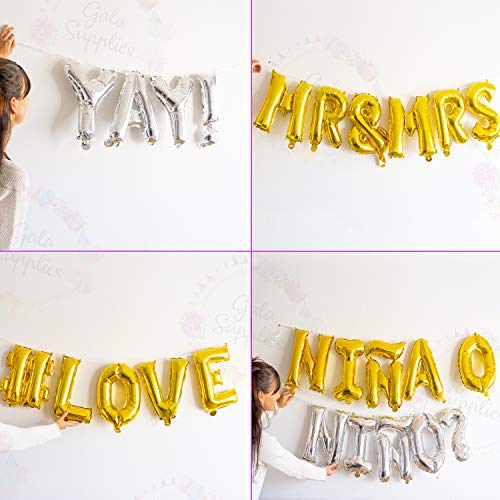 Silver & Gold Letter Balloons - Custom Balloon Letters For Birthday/Baby Shower - Personalized A Phrase/Word/Banner/Name Balloons - 16 Inch Alphabet Foil Mylar Air Filled Letter Balloons #TOP2