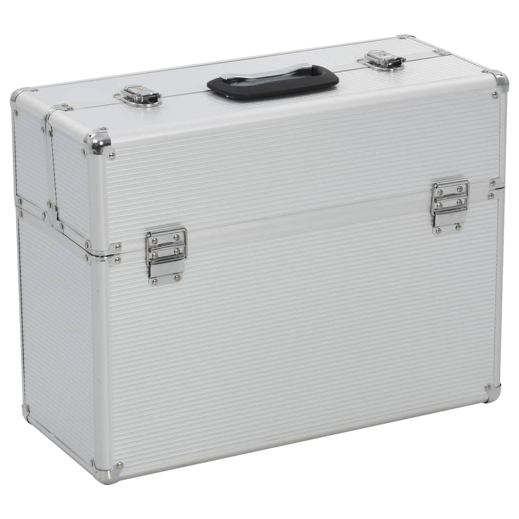 Caja de herramientas de aluminio 47 x 36 x 20 cm plateada con tapa con cerradura, asa incorporada, resistente para taller, garaje, bricolaje y transporte, organizador para tornillos y piezas