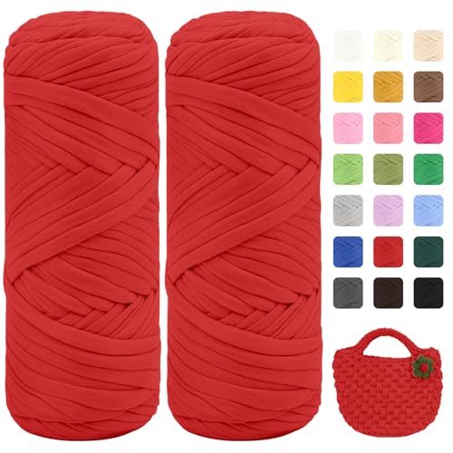 Maxee 400g T-Shirt Garn – 2 er Pack (je 200g/75m), Weiches Beilaufgarn zum Häkeln & Stricken – Farbintensiv & pflegeleicht, Ideal für Häkeltaschen/Körbe/Teppiche DIY Projekte, Handarbeiten und Deko
