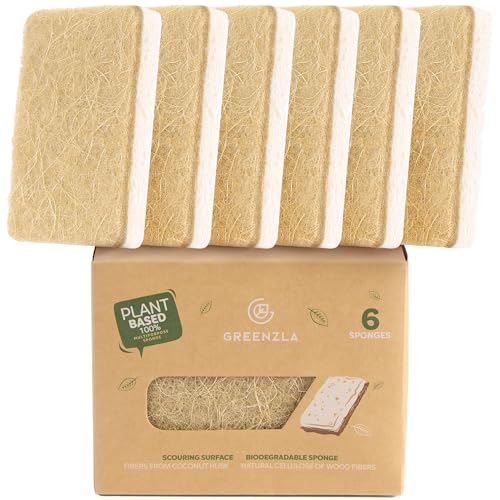 Image of GREENZLA 6 Pack Kitchen Sponges | Non-Scratch Hemp & Sisal