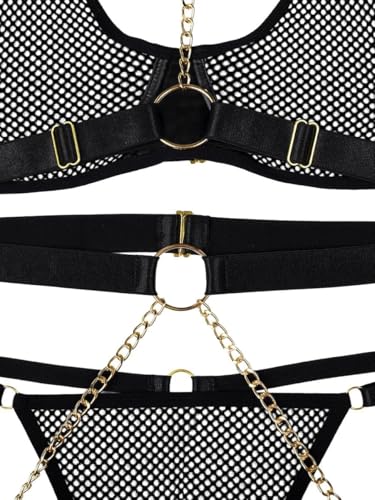Image of Lilosy Sexy Pu Leather Strappy Underwire Garter Belt Lingerie Set