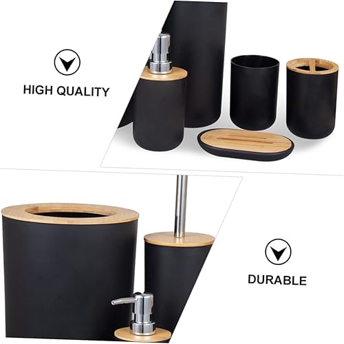 Miniatura 7 de Alipis Juego de accesorios de baño amarillo Kit de accesorios completo Bote de basura Soporte para cepillo de dientes Loción Botella Jabonera Taza