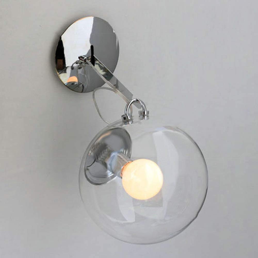 Parete In Ferro Art Hardware Acciaio In Carbonio E27 Con Paralume In Vetro Trasparente VETRO SINGOLO GLASS Sfera Di Vetro Lampada Da Parete Lampada Da Parete Comodino Camera Da Letto Camera Da