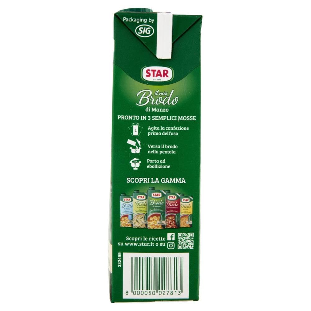STAR Il Mio Brodo Manzo, 6 x 1 l, caldo líquido preparado, 100% natural, sin conservantes, sin gluten + llavero Beni Culinari gratis