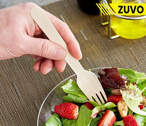 Disposable Wooden Forks - Pack of 100 - Eco Friendly Biodegradable Wooden Cutlery for Desert - Birch Wood-Sturdy Forks
