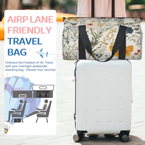 Floral Butterfly Pattern Sports Duffle Bag for Women Men Waterproof Overnight Weekender Bag with Adjustable Strap Travel Tote Bags for Beach Yoga Work Dance Swim3