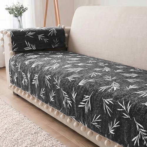 Image of Story@Home Chenille Sofa Mat 76x178Cm & Arm Rest Covers | Anti Slip 3 Seater Sofa Cover for 1 /2 /3 Seater & L Shape Sofa Cover | Measure Your Sofa & Create Your Own Customized Set - Slate & Snow
