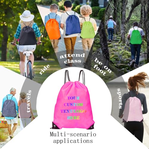 Custom Bags With Your Logo Set of 100 Custom Backpack Draw String Bags Pack Bulk for Travelling Swimming Gym Everyday Use (Peach)