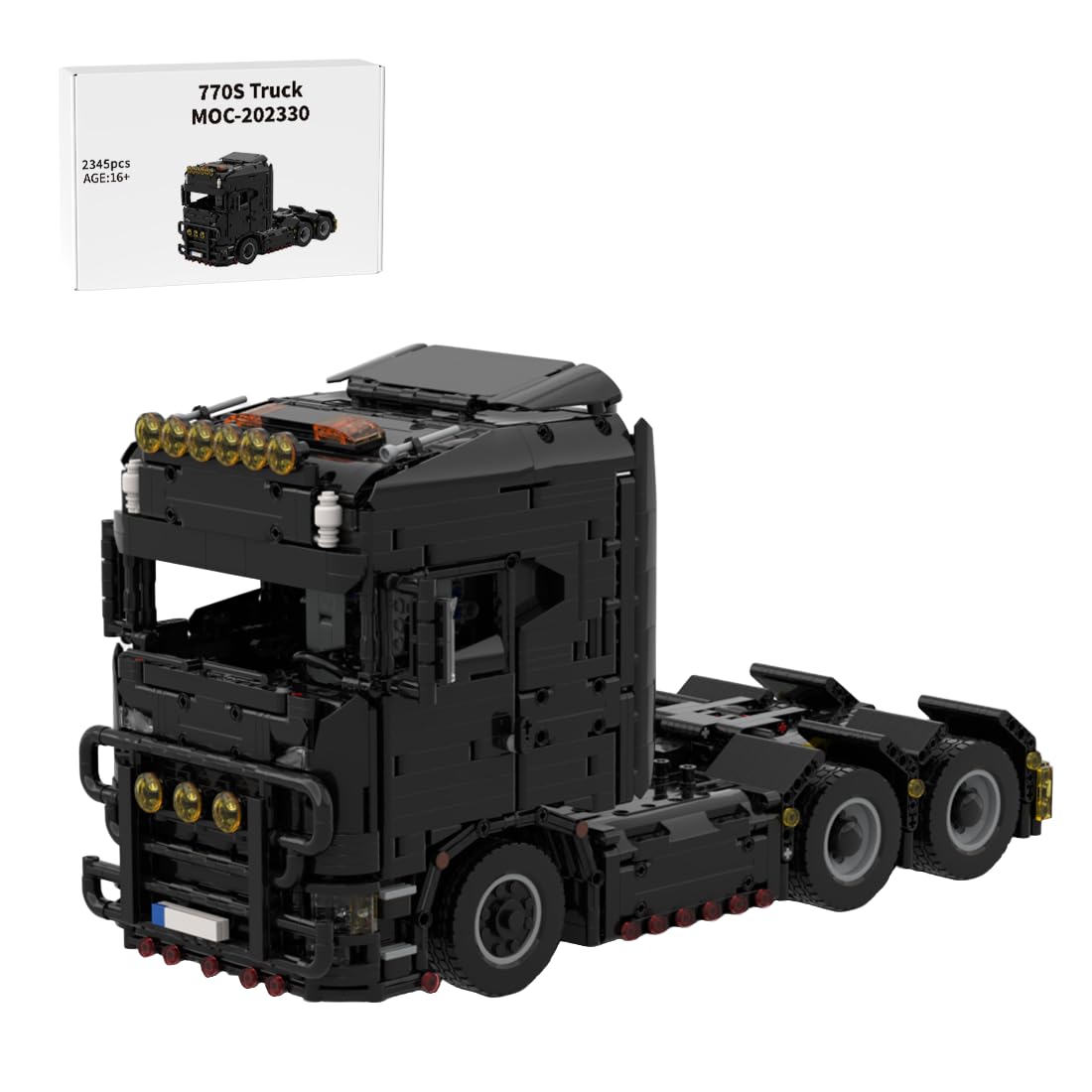 MOC-202330 770s Truck Technic Bausteine Set, Realistischer LKW Modellbausatz mit Lenksystem, Ausstellungs- & Sammlungsmodell für Erwachsene & Jugendliche (Schwarz/2345 Teile)