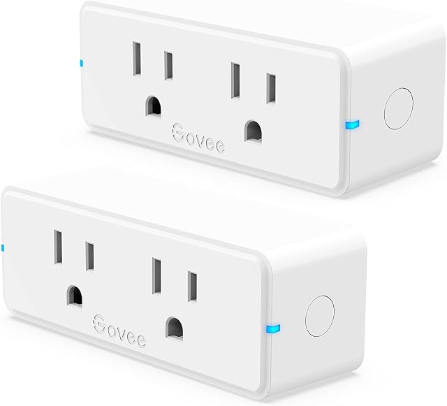 Govee Dual Smart Plug 2 Pack, 15A WiFi Bluetooth Outlet, Work with Alexa and Google Assistant, 2-in-1 Compact Design, Govee Home App Control Remotely with No Hub Required, Timer, FCC and ETL Certified