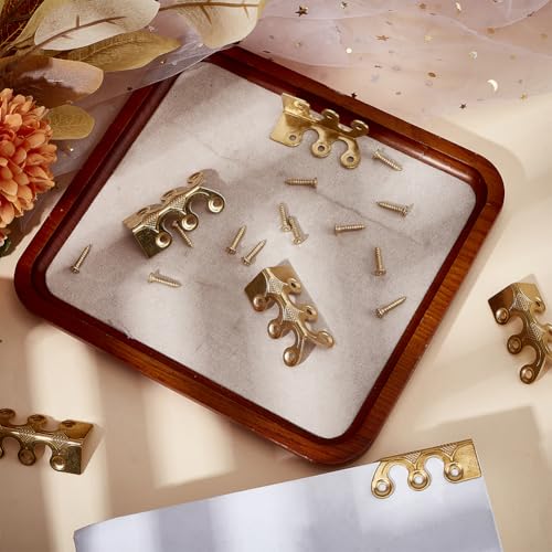 Image of 6Pcs Brass Corner Protectors Vintage Metal Wall Decorative Corner Protector Skirting Baseboard Corner Covers Dust Corners for Tirm Furniture Walls Wood Box Edge Clear Frames Protect (Gold)