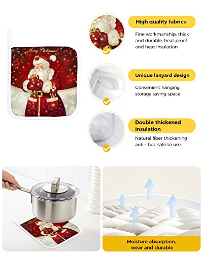 Pot Holders For Kitchen Christmas Santa Claus Vintage Gifts Box Set Of 3 Potholders Heat Proof Non-Slip Oven Pot Holder Insulation Terry Cloth Hot Pad With Loop Snowy Stars Snowflake #TOP1