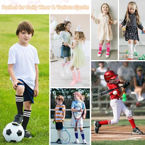 American Trends 4 Pairs Toddler Soccer Socks Kids Youth Baseball Sock Boys Girls knee High Striped Socks Cotton Tube Sock4